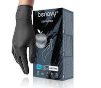BENOVY ​Перчатки нитриловые текстурированные на пальцах BENOVY 50пар. черные