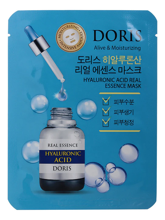 DORIS HYALURONIC ACID REAL ESSENCE MASK Тканевая маска для лица с гиалуроновой кислотой 25мл