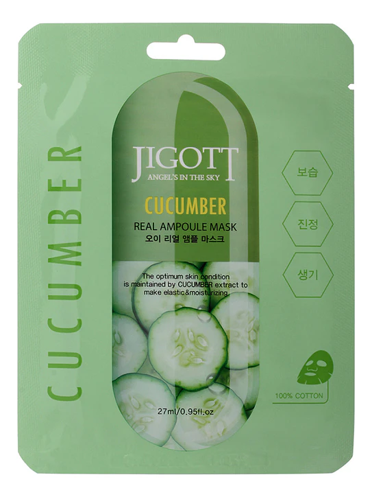 JIGOTT CUCUMBER REAL AMPOULE MASK Тканевая маска для лица с экстрактом огурца 27мл