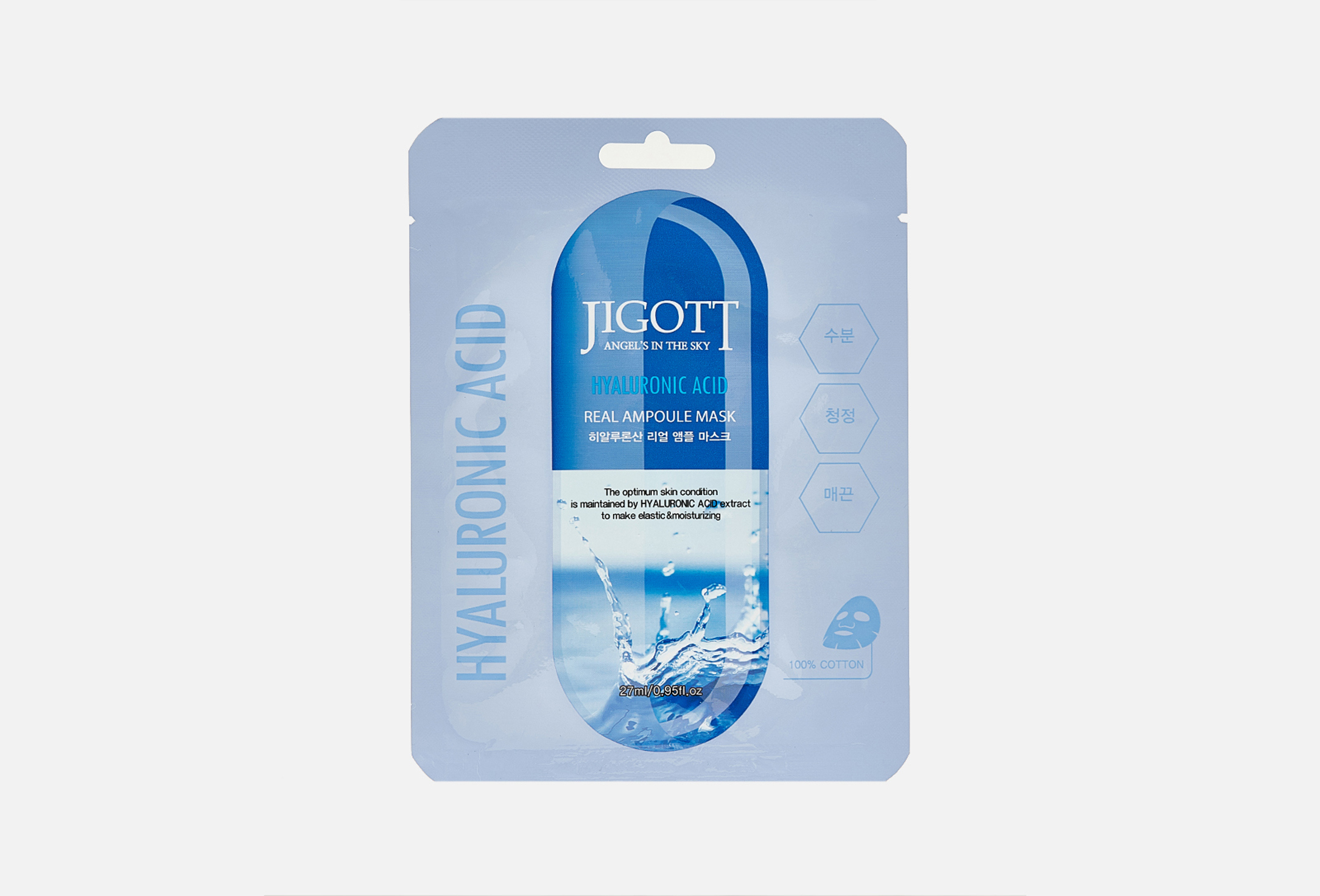 JIGOTT HYALURONIC ACID REAL AMPOULE MASK Тканевая маска для лица с гиалуроновой кислотой 27мл