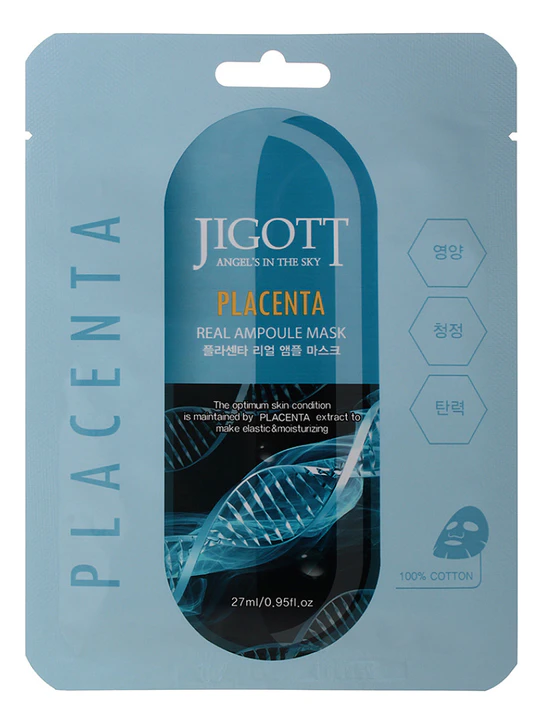 JIGOTT PLACENTA REAL AMPOULE MASK Тканевая маска для лица с экстрактом плаценты 27мл