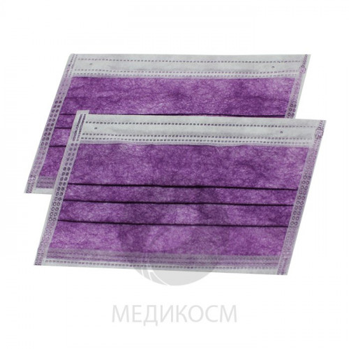 Маска трехслойная на резинках, (50 шт) фильтр - мелтблаун, фиолетовая