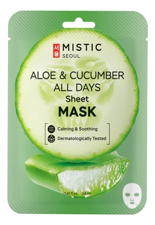MISTIC ALOE & CUCUMBER ALL DAYS Sheet mask Тканевая маска для лица с экстрактами огурца и алоэ 24мл