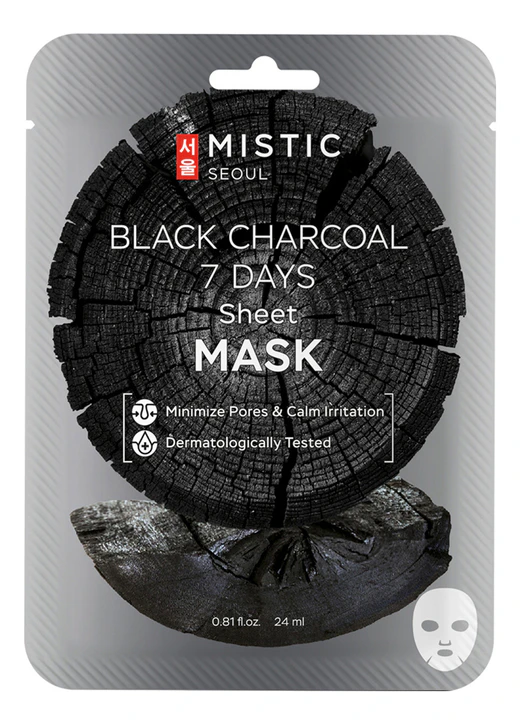 MISTIC BLACK CHARCOAL 7 DAYS Sheet mask Тканевая маска для лица с древесным углём 24мл