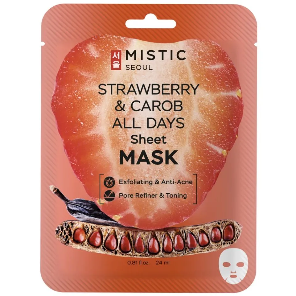 MISTIC STRAWBERRY AND CAROB ALL DAYS Тканевая маска д/лица с экстрактами клубники и кэроба 24мл
