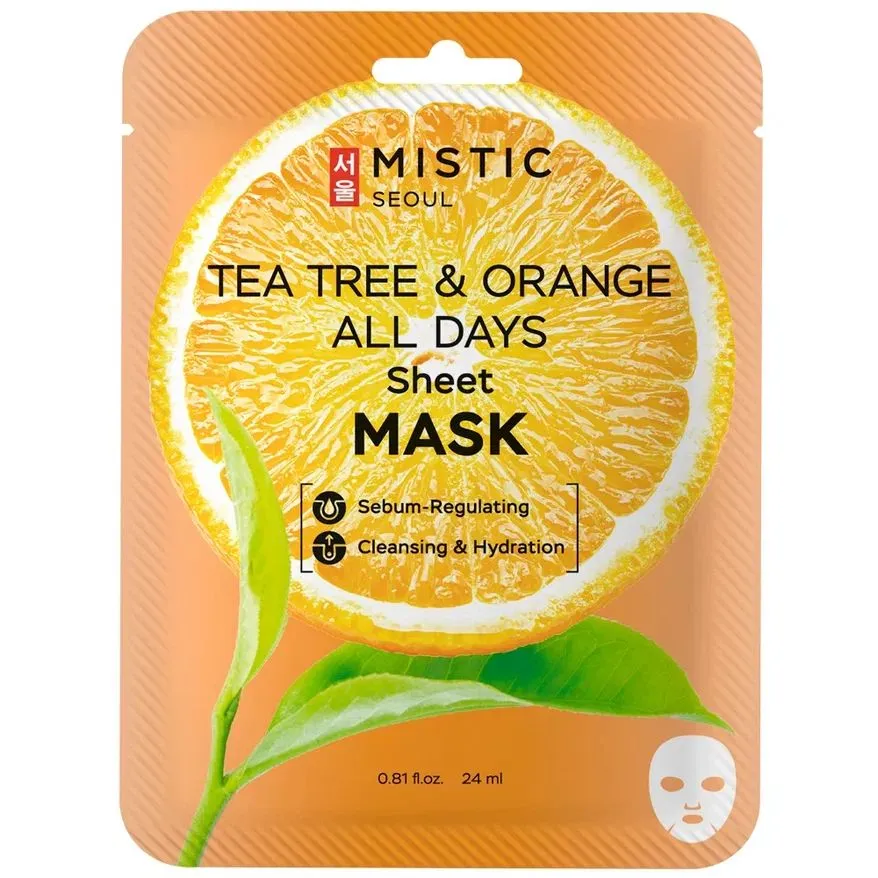 MISTIC TEA TREE & ORANGE ALL DAYS Тканевая маска д/лица с экстрактами чайного дерева и апельсина24мл