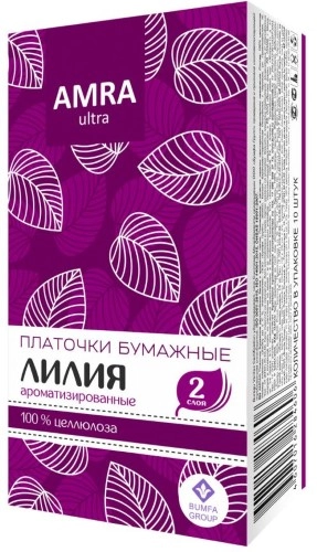 Платочки бумажные AMRA  двухслойные белые с ароматом лилии