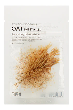 TENZERO SOLUTION SOOTHING OAT SHEET MASK Успокаивающая тканевая маска для лица с экстрактом овса 25м